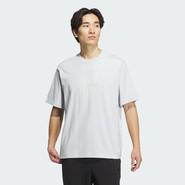 【adidas 愛迪達】上衣 男款 短袖上衣 運動 ST FL GFX TEE 灰藍 IT3926