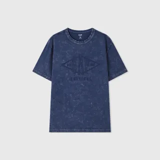 【GAP】男女同款 Logo純棉圓領短袖T恤 水洗棉系列-藍色(463153)