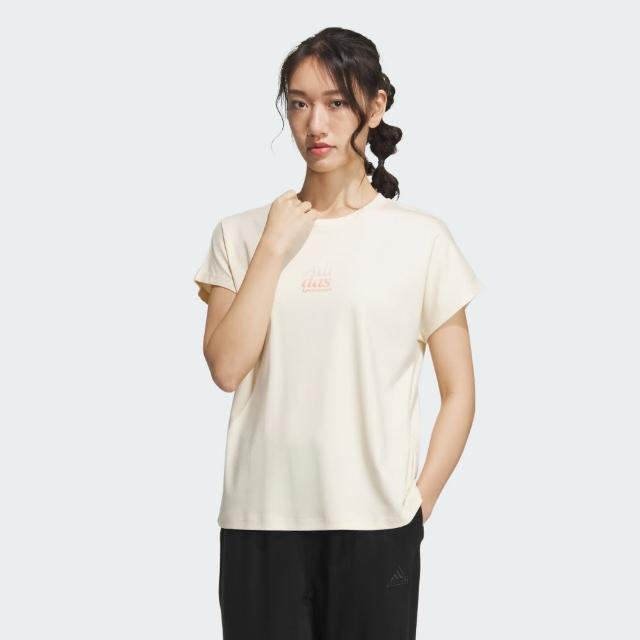 【adidas 愛迪達】上衣 女款 短袖上衣 運動 LOUNGE SILKY T 米白 IM8861