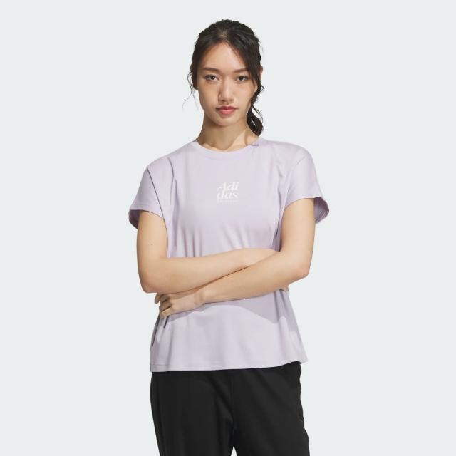 【adidas 愛迪達】上衣 女款 短袖上衣 運動 LOUNGE SILKY T 紫 IM8860