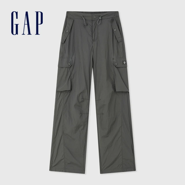 GAPGAP 女裝 抽繩鬆緊工裝褲-黑灰色(465745)