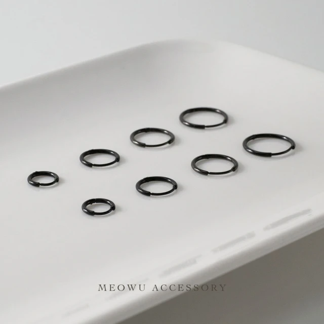 MEOWU ER1100 鈦鋼圈圈耳環 管徑1.2mm 黑色 316L 醫療鋼 抗過敏 扣式圈圈(ER1100)
