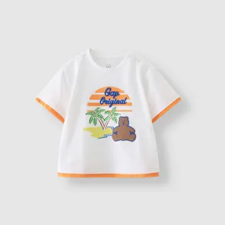 【GAP】男幼童裝 Logo小熊印花圓領短袖T恤-白色(465336)