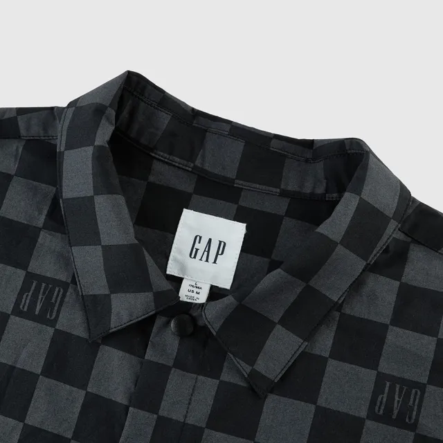 【GAP】男裝 Logo純棉翻領短袖襯衫-黑色(464299)