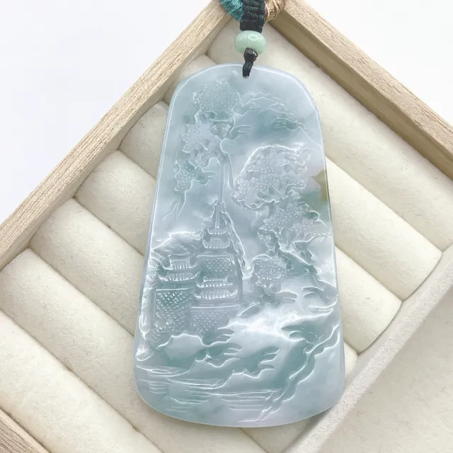琪臻珠寶】天然A貨翡翠細糯種山水牌吊墜(富貴山水_海納百川_618狂歡節_