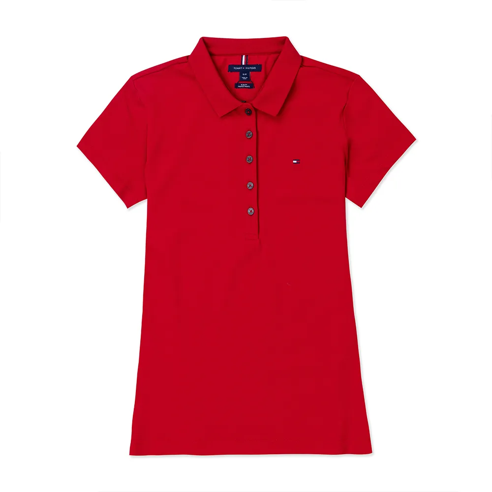 【Tommy Hilfiger】TOMMY 經典刺繡Logo短袖Polo衫-女-紅色(平輸品/基本必備款/高爾夫球款)