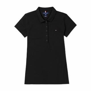 【Tommy Hilfiger】TOMMY 經典刺繡Logo短袖Polo衫-女-黑色 上衣(平輸品/基本必備款/高爾夫球款)