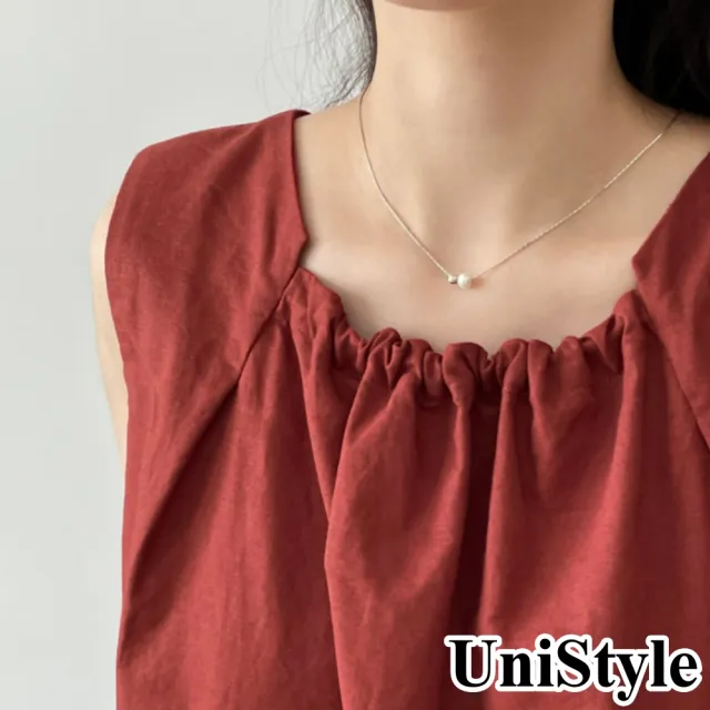 【UniStyle】棉麻無袖背心 韓版復古方領褶皺上衣 女 WT2553(紅)