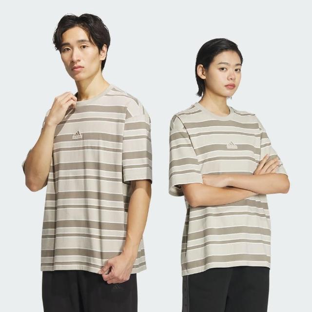 【adidas 愛迪達】上衣 男款 短袖上衣 運動 ST FL STRIPE T 米白棕 IT3928(S2609)