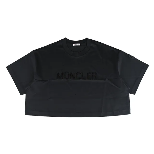 【MONCLER】經典字母亮片LOGO棉質短版短袖T恤(黑)