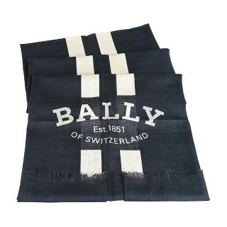 【BALLY】BALLY字母LOGO條紋純棉圍巾(午夜藍)