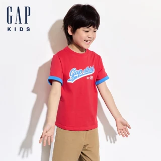 【GAP】兒童裝 Logo純棉印花圓領短袖T恤-紅色(466203)