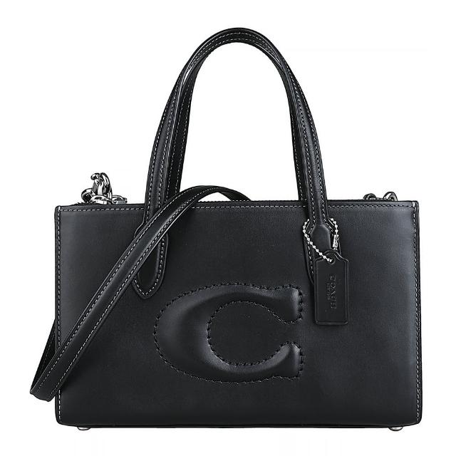 【COACH】NINA立體C字LOGO滑面牛皮手提斜背托特包(小/黑)