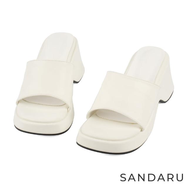 【SANDARU 山打努】拖鞋 方頭寬版厚底拖鞋(白)