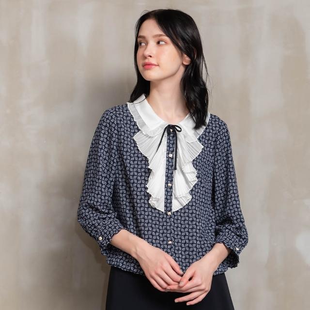【perng yuh 芃諭名品】都會漫雅 翻領褶飾 印花 雪紡上衣(2024 SS Collection｜3A春夏系列)