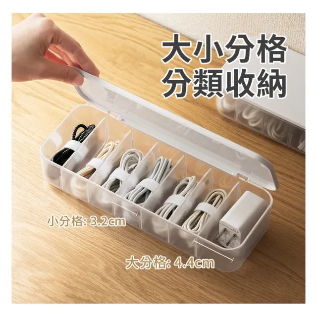 【品物生活家】充電線分格收納盒 7格帶蓋款 附理線帶x7(分格集線器 充電線整理盒 傳輸線收納 集線收納盒)