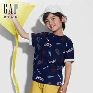 【GAP】男童裝 Logo純棉印花圓領短袖T恤-海軍藍(466051)