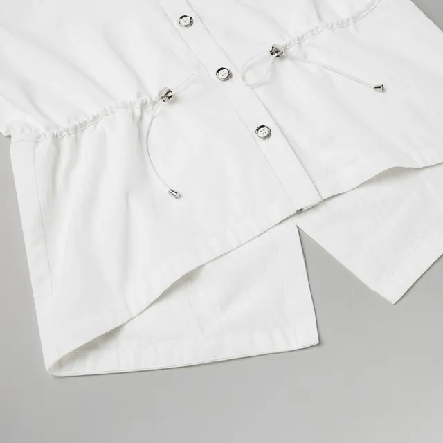 【ILEY 伊蕾】V字領條紋抽繩棉質襯衫外套(白色；M-XL；1241484005)