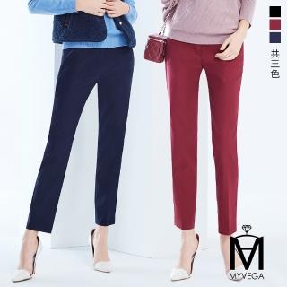 【MYVEGA 麥雪爾】MA縲縈褲耳彈性顯瘦修身九分褲-共三色(爆瘦褲/休閒褲/九分褲/修身)
