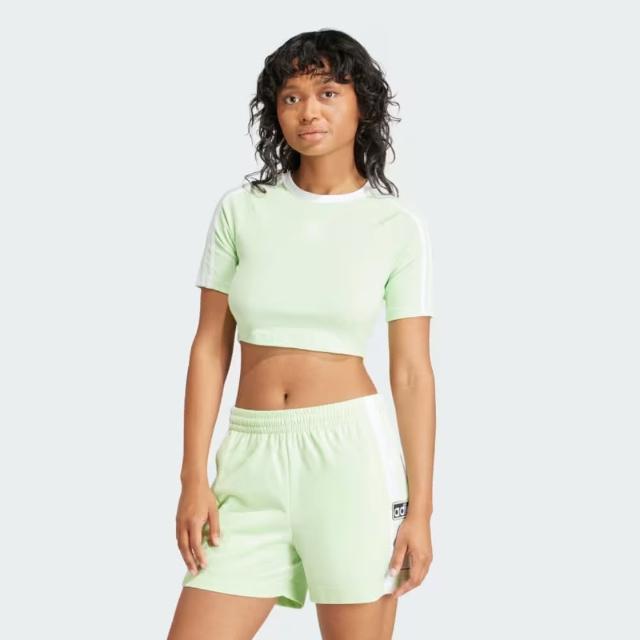 【adidas 愛迪達】上衣 女款 短袖上衣 運動 三葉草 3 S BABY TEE 綠 IP0659