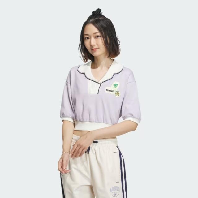 【adidas 愛迪達】上衣 女款 短袖上衣 運動 三葉草 SMR GFX POLO SS 白紫 IW6301