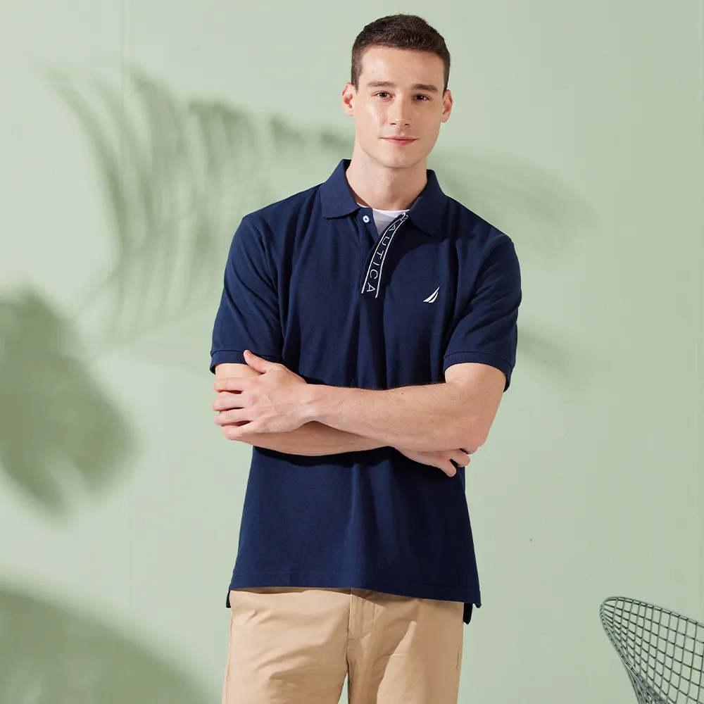 【NAUTICA】男裝 品牌LOGO造型門襟設計短袖POLO衫(深藍)