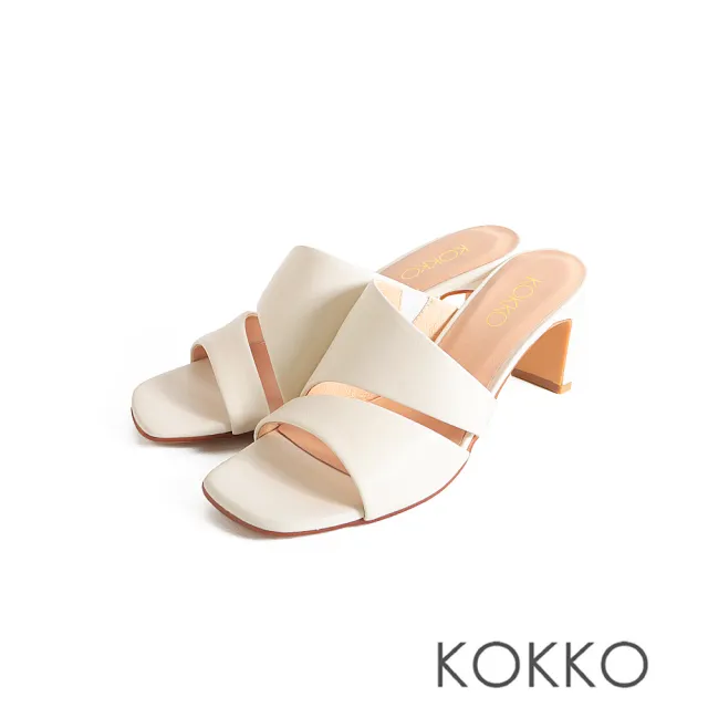 【KOKKO 集團】典雅氣質柔軟綿羊皮方頭扁跟涼拖鞋(白色)