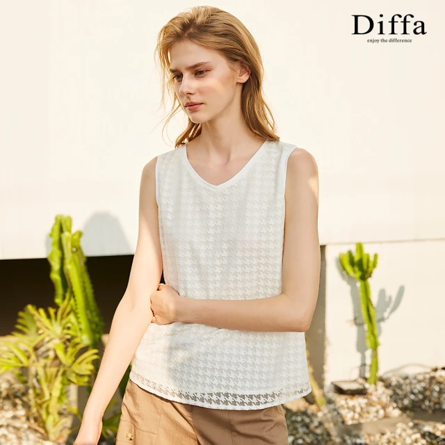 Diffa 格子織紋連袖針織衫-女優惠推薦