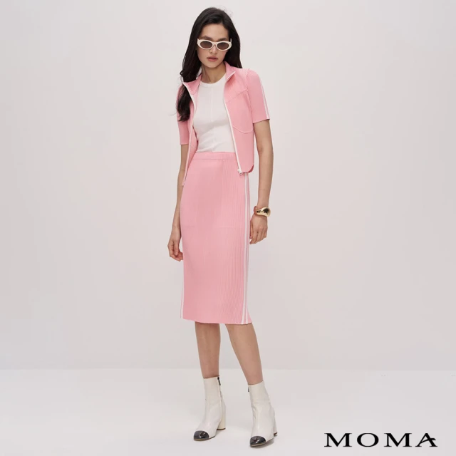 MOMA 棉花糖粉立領運動風壓褶外套(粉色)