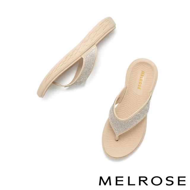 【MELROSE】美樂斯 魅力閃耀晶鑽夾腳厚底拖鞋(粉米)