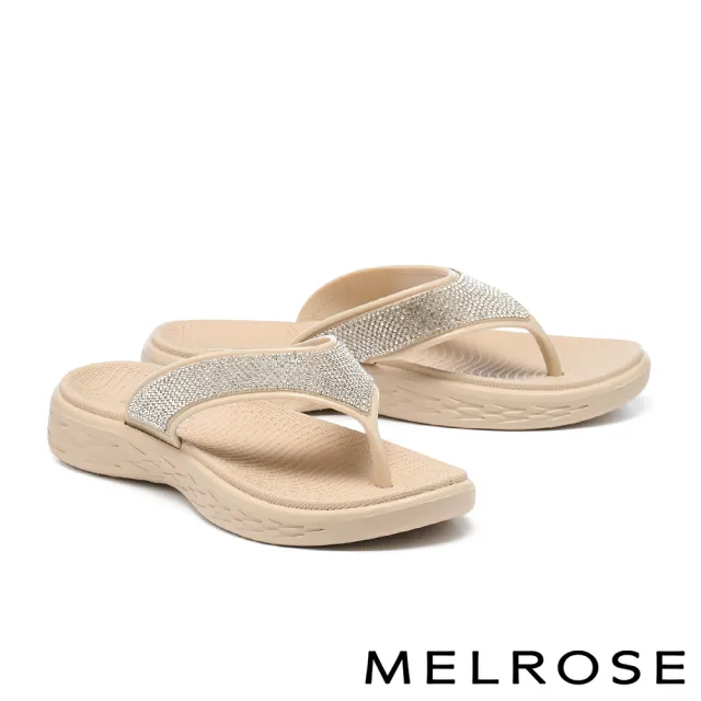 【MELROSE】美樂斯 魅力閃耀晶鑽夾腳厚底拖鞋(粉米)