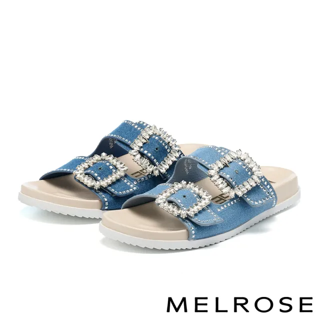 【MELROSE】美樂斯 率性日常方鑽釦牛仔布厚底拖鞋(深藍)