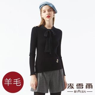 【MYVEGA 麥雪爾】羊毛純色暖感絲巾肩釦飾保暖上衣-黑