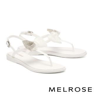 【MELROSE】美樂斯 氣質閃鑽蝴蝶結夾腳低跟涼鞋(白)