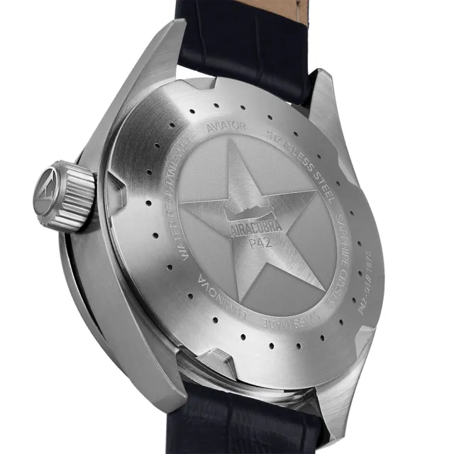 【AVIATOR】飛行員 AIRACOBRA P42 飛行風格 腕錶 男錶 手錶(藍色面-V12201494)