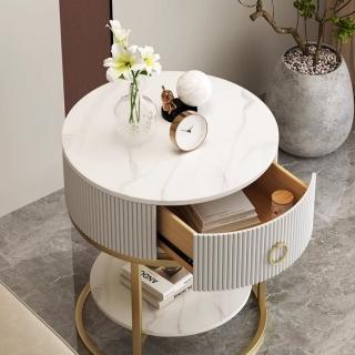 【優品星球】巖板抽屜邊櫃茶几 50CM 單抽雙巖板(咖啡桌 客廳桌 桌子 茶几 置物桌 置物架 鞋櫃)
