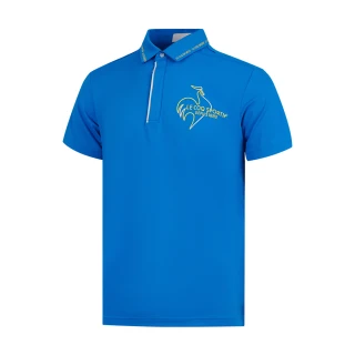 【LE COQ SPORTIF 公雞】高爾夫系列 男款藍色簡約大LOGO抗UV短袖POLO衫 QGT2T201