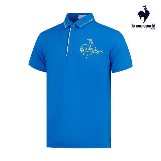 【LE COQ SPORTIF 公雞】官方直營 高爾夫系列 男款藍色簡約大LOGO抗UV短袖POLO衫 QGT2T201