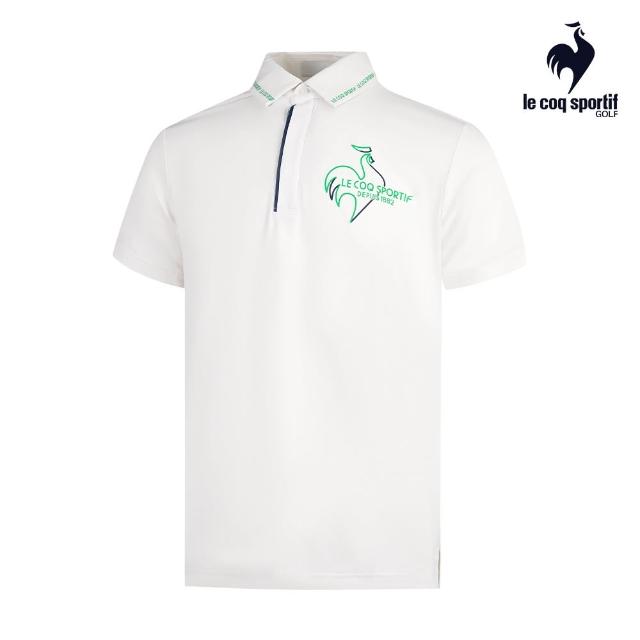 【LE COQ SPORTIF 公雞】官方直營 高爾夫系列 男款白色簡約大LOGO抗UV短袖POLO衫 QGT2T201