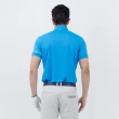【LE COQ SPORTIF 公雞】高爾夫系列 男款藍色漸層配色字母印花抗UV短袖立領衫 QGT2T202