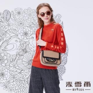 【MYVEGA 麥雪爾】美麗諾羊毛氣質異材質保暖針織衫-桔紅