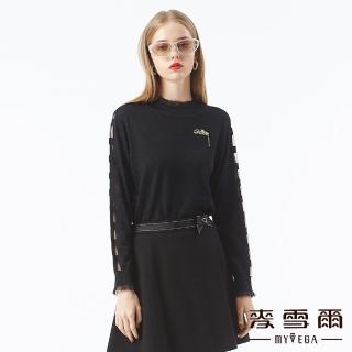 【MYVEGA 麥雪爾】美麗諾羊毛氣質異材質保暖針織衫-黑