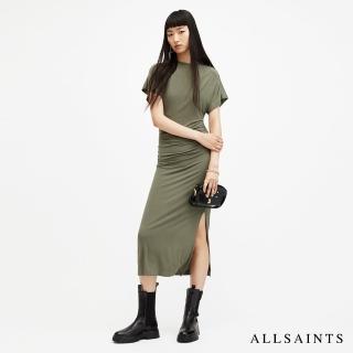 【ALLSAINTS】NATALIE 抽皺開岔修身中長版洋裝-綠 WD511Z(修身版型)