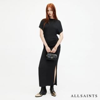 【ALLSAINTS】NATALIE 抽皺開岔修身中長版洋裝-黑 WD511Z(修身版型)