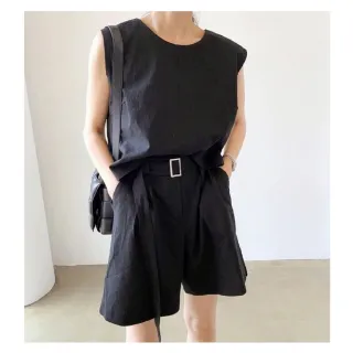 【R.NETS】雅芮絲 法式復古棉麻背心+休閒短褲二件組