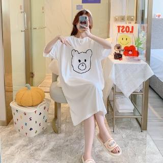 【ONEY 歐妮】★舒適動物熊長版連身裙(女上衣/短袖/休閒)