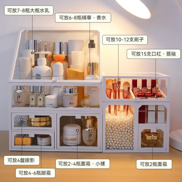 【South Life】防水防塵化妝品收納盒(化妝收納 保養品收納 收納架 飾品收納 化妝品收納櫃 刷具收納)