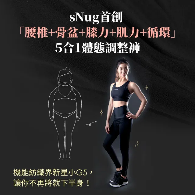 【sNug 給足呵護】體態調整機能壓縮褲+氣墊運動襪 1+1組合-女款(台灣金選獎/體態雕塑/氣墊襪/久站久走)