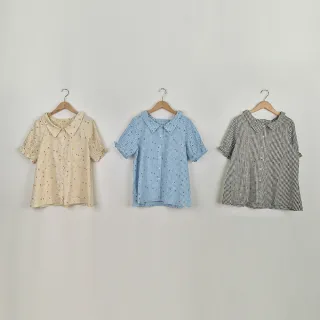 【Dailo】森林小動物格紋花苞袖造型短袖襯衫(藍 黑 米 白/魅力商品)