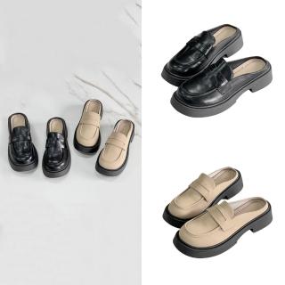 【FUFA Shoes 富發牌】微方頭鬆糕底穆勒鞋-黑/杏 1PLC016(女鞋/休閒鞋/穆勒鞋/厚底穆勒鞋)